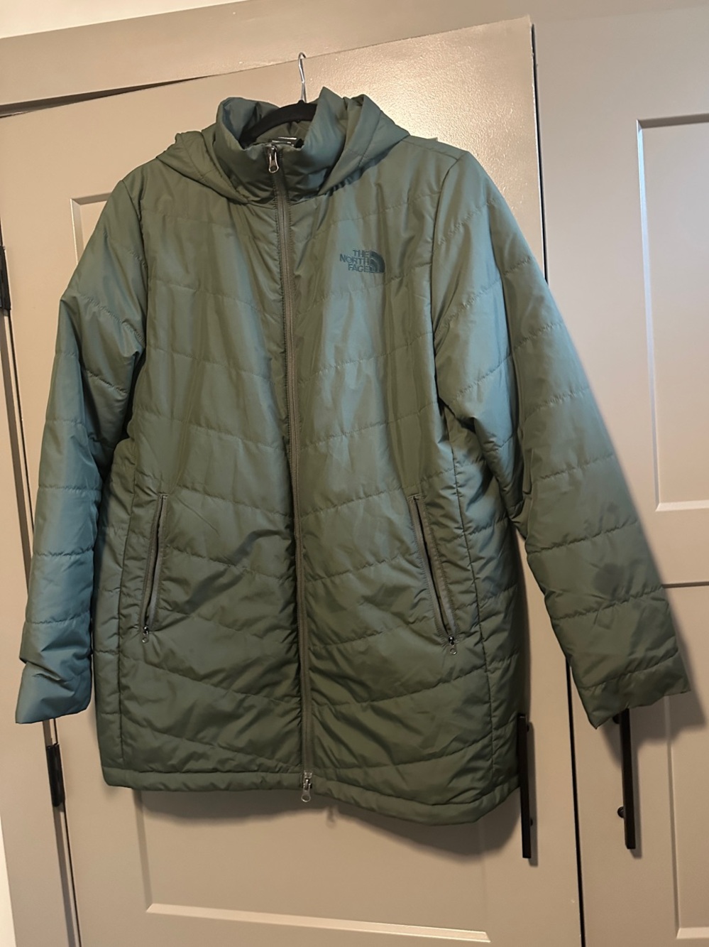 The North Face Sage Green Quilted Hooded Puffer Jacket